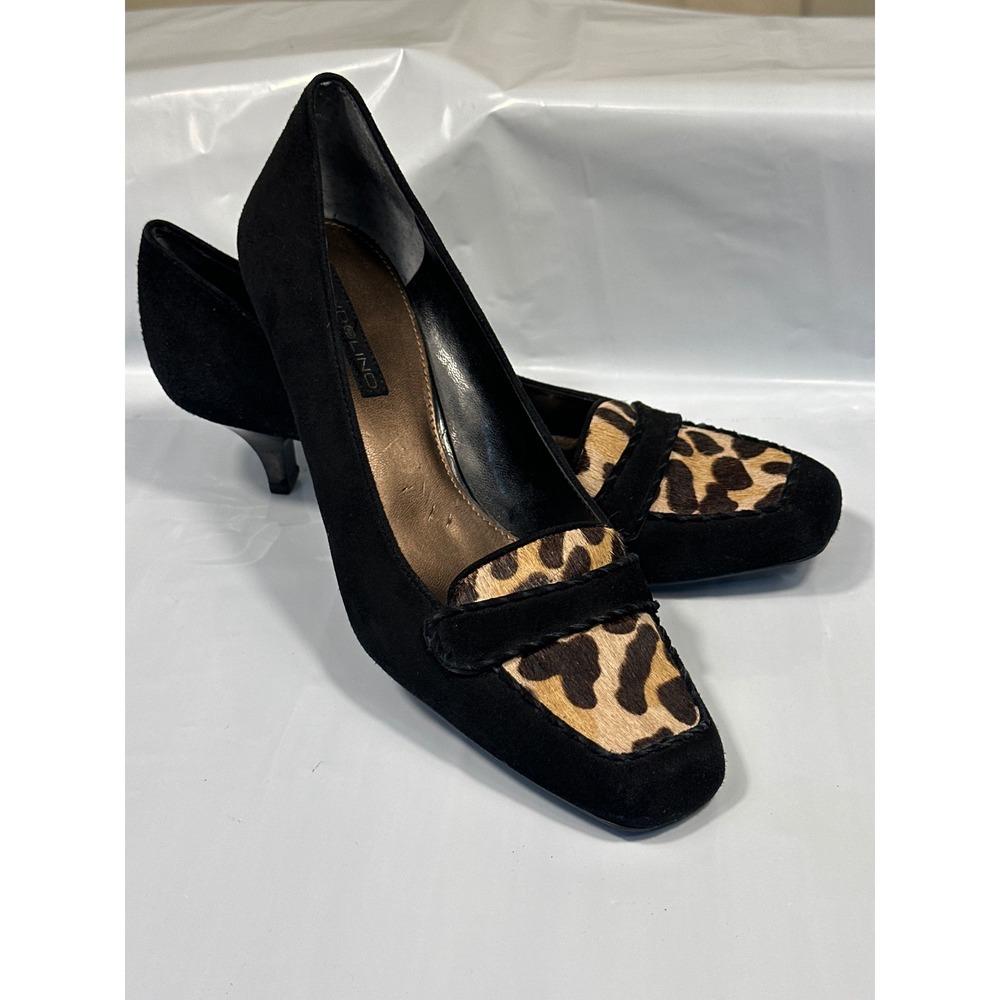 Bandolino Pumps Women 9.5M Black Leopard Calf Hair Suede Kitten Heel Excellent - Picture 8 of 8